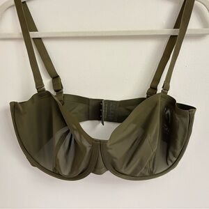 CUUP Balconette Mesh Bra 36F Olive Green Sheer Minimalist Lingerie Sexy Bra